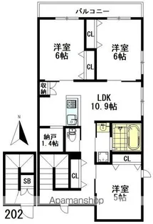 牟礼アパートメント【202号室】の間取り