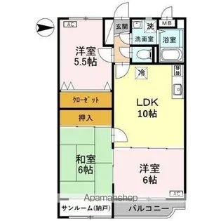 ファミーユ布瀬【203号室】の間取り
