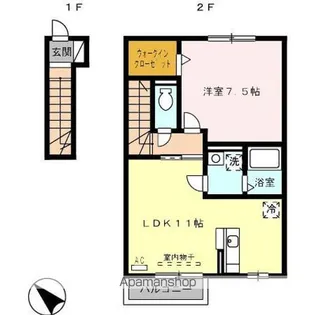 ヴィルヌーブ弐番館【2階】の間取り