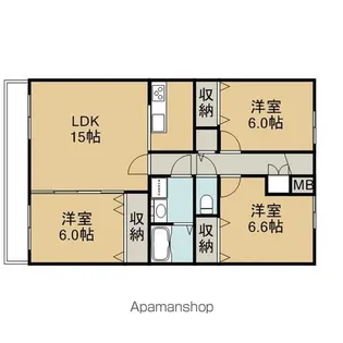 セレニール香流【3階】の間取り