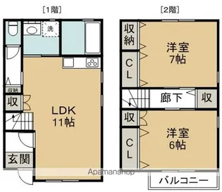 サンステージ北田宮【E号室】の間取り