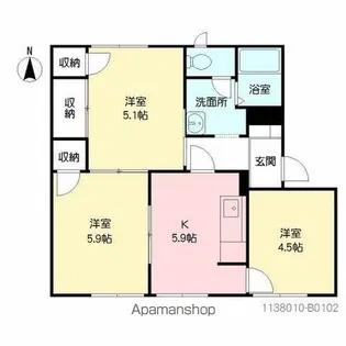 ヒルズ龍化 B棟【102号室】の間取り