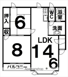 2LDKの間取り画像