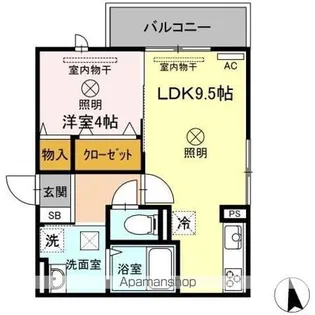 ジーヴル東古松【1階】の間取り