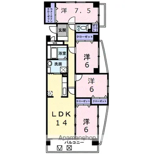 グランソレイユ西中央【5階】の間取り