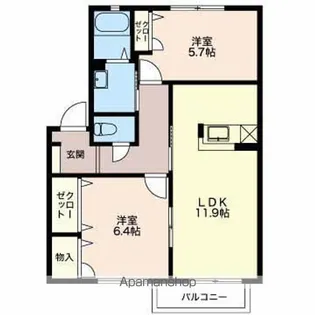 プリムラ奥井【1階】の間取り