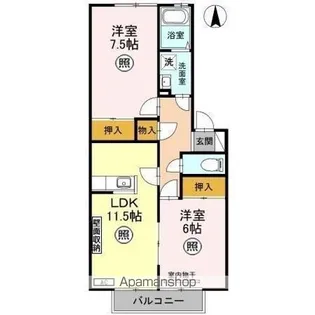りぜーる・みさと 弐番館【2階】の間取り