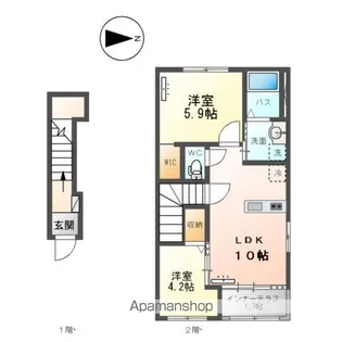 ドゥ シェルポン【207号室】の間取り