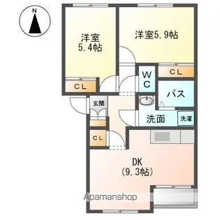 ルーエンハイムB【2階】の間取り