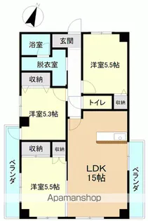 ランドパレス内郷【201号室】の間取り