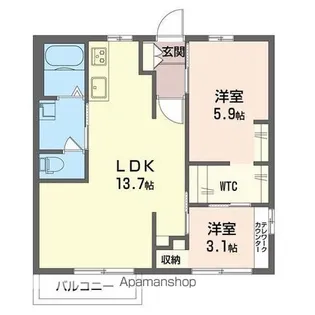 リバーヒルB棟【202号室】の間取り