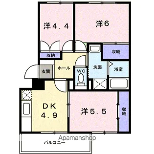 ニューエルディム花水木B【1階】の間取り