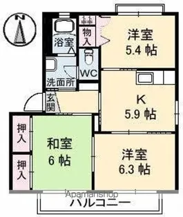 グランコート浅野A,B,C,D【A201号室】の間取り
