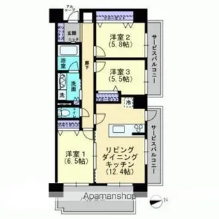ガーデンテラス丸亀町参番街ウエストレジデンス【6階】の間取り