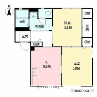 フローリッシュ サザン A棟【102号室】の間取り