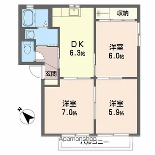 サンパティーク ロジュマン Ⅱ【1階】の間取り