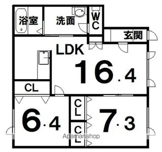 エスペランサ新得Ⅵ【1-B号室】の間取り