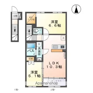 (仮称)向中野道明アパート工事【2階】の間取り