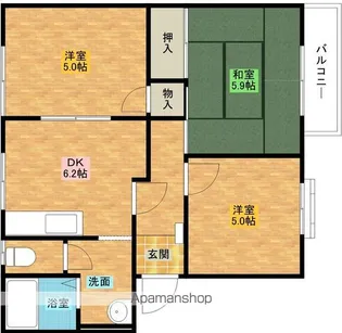 サンメゾンくすの木C棟【202号室】の間取り