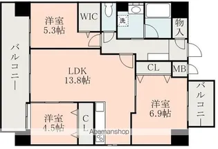ヒルクレストELGRAND大江【1303号室】の間取り
