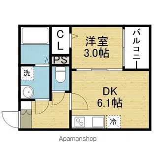 THE CREST【201号室】の間取り