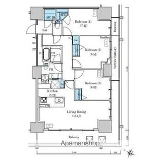 ロイヤルパークスER万代【9階】の間取り