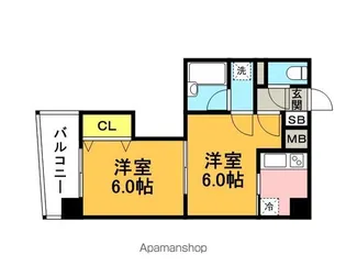 ロマネスク渡辺通り南第2【402号室】の間取り