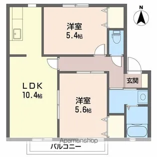 ウィンディアUWABARA B棟【2階】の間取り