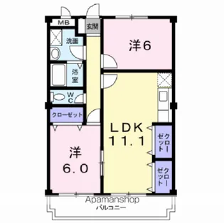 2LDKの間取り画像