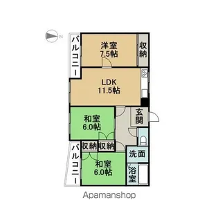 サンコーポ富塚【1A号室】の間取り