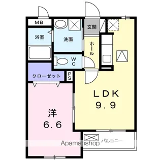 ロングフィールド長原【102号室】の間取り