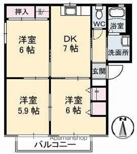 グランコート浅野A,B,C,D【2階】の間取り
