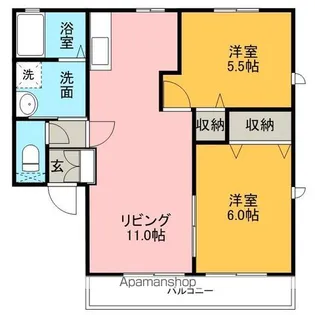 サンプレイスHF Ⅱ【102号室】の間取り