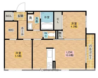 2LDKの間取り画像