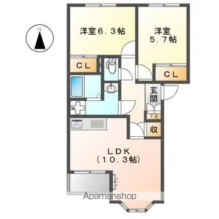 カーザ 浅野【2階】の間取り