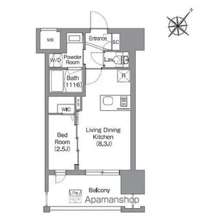 シーズンフラッツ渡辺通【8階】の間取り