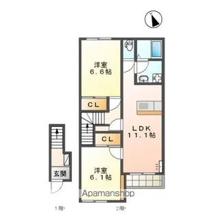 熊本県宇城市小川町南部田【アパート】の間取り