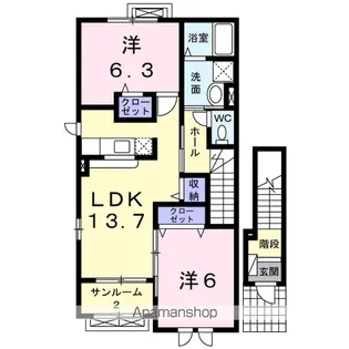 クロスロード 沢 UN【2階】の間取り
