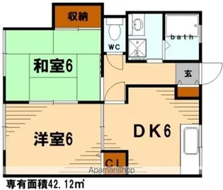 リバーハイツ【2B号室】の間取り