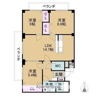 ロイヤル芝原南館【2階】の間取り
