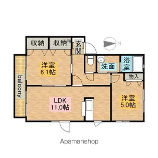 パレスバーディスB棟【202号室】の間取り