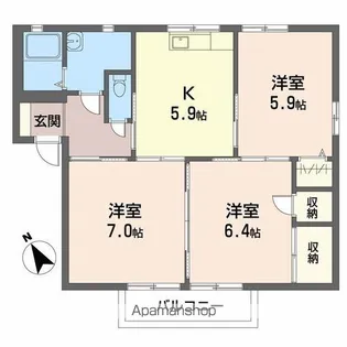 アイエス猪野 A棟【A202号室】の間取り
