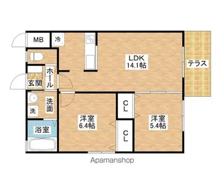 ハーベストコート伯太【1階】の間取り