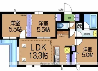 オルティエノワール【1階】の間取り