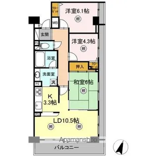 ライフガーデン泉中央【3階】の間取り