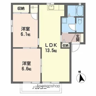シャルマンらくざん Ⅱ棟【2階】の間取り