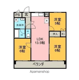 カーリッジハイツ【3-B号室】の間取り