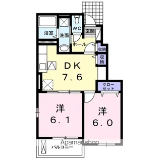 ラ・パルフェ B【1階】の間取り