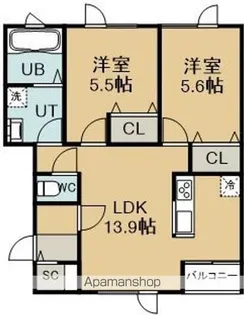 2LDKの間取り画像