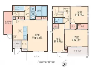 埼玉県吉川市美南2丁目【テラスハウス】の間取り